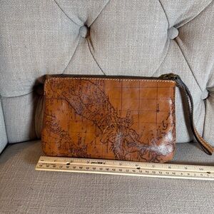 Patricia Nash Cassini Leather Clutch Wristlet Signature Map Print, Brown